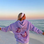 "To Live For the Hope of it All" Hoodie, adjustable drawstring hood and pocket, in Lilac - coastal preppy aesthetic beach style by Pink Palm Puff