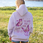 "To Live For the Hope of it All" Hoodie, adjustable drawstring hood and pocket, in Lilac - coastal preppy aesthetic beach style by Pink Palm Puff