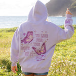 "To Live For the Hope of it All" Hoodie, adjustable drawstring hood and pocket, in Lilac - coastal preppy aesthetic beach style by Pink Palm Puff