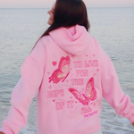 "To Live For the Hope of it All" Hoodie, adjustable drawstring hood and pocket, in Pink - coastal preppy aesthetic beach style by Pink Palm Puff