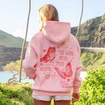 "To Live For the Hope of it All" Hoodie, adjustable drawstring hood and pocket, in Pink - coastal preppy aesthetic beach style by Pink Palm Puff