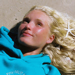 "Under the Sea" Relaxed Hoodie, relaxed fit with an adjustable drawstring hood and pocket, in Deep Blue - coastal preppy aesthetic beach style by Pink Palm Puff