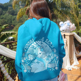 "Under the Sea" Relaxed Hoodie, relaxed fit with an adjustable drawstring hood and pocket, in Deep Blue - coastal preppy aesthetic beach style by Pink Palm Puff