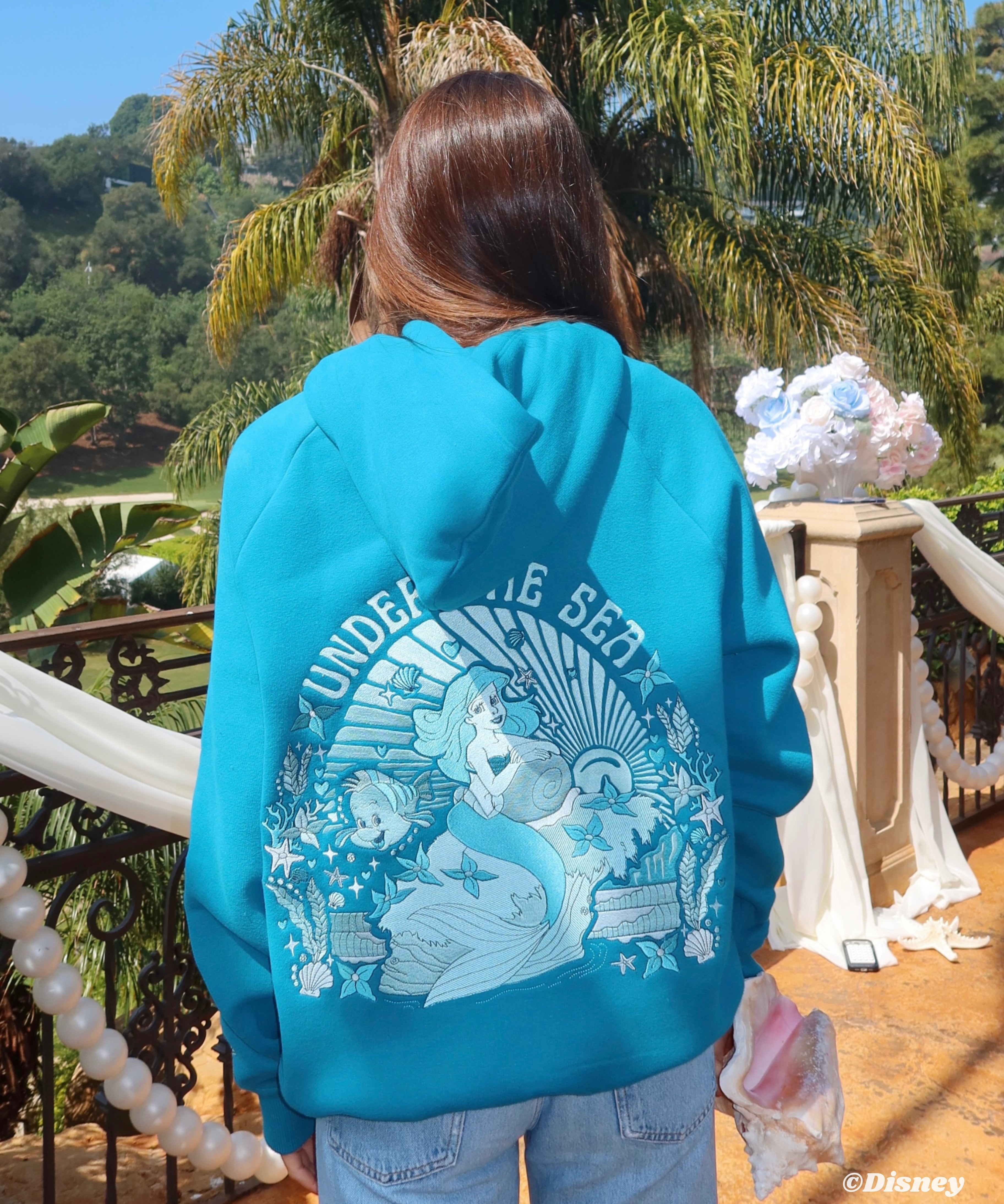 "Under the Sea" Relaxed Hoodie, relaxed fit with an adjustable drawstring hood and pocket, in Deep Blue - coastal preppy aesthetic beach style by Pink Palm Puff