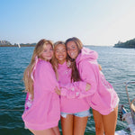 "Under the Sea" Relaxed Hoodie, relaxed fit with an adjustable drawstring hood and pocket, in Seashell Pink - coastal preppy aesthetic beach style by Pink Palm Puff